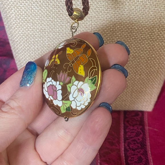 Vintage Cloisonné Golden Blossom Pendant - Picture 7 of 11